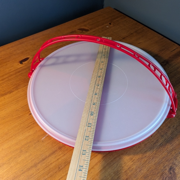 Vintage Red Tupperware Divided Veggie Serving Container With Lid and handle - Picture 8 of 14